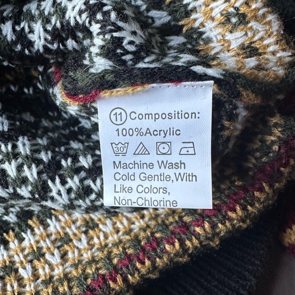 Womens Sweater Large Eclectic Grandpa Handmade Retro Multicolor Patterned Cozy - Picture 3 of 4